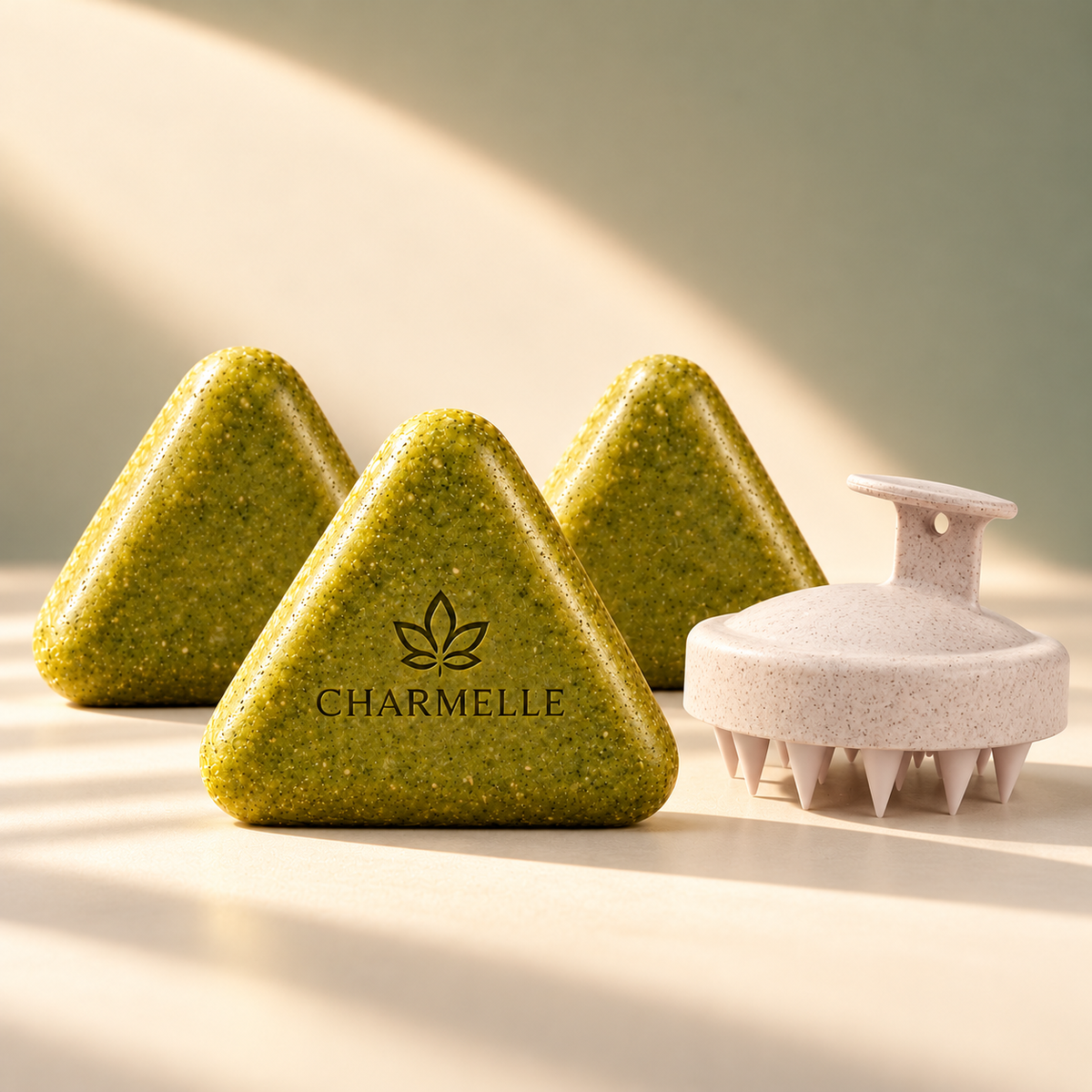 Le Trio de Charme : 3 savons solides Charmelle aux 12 plantes et la brosse de massage